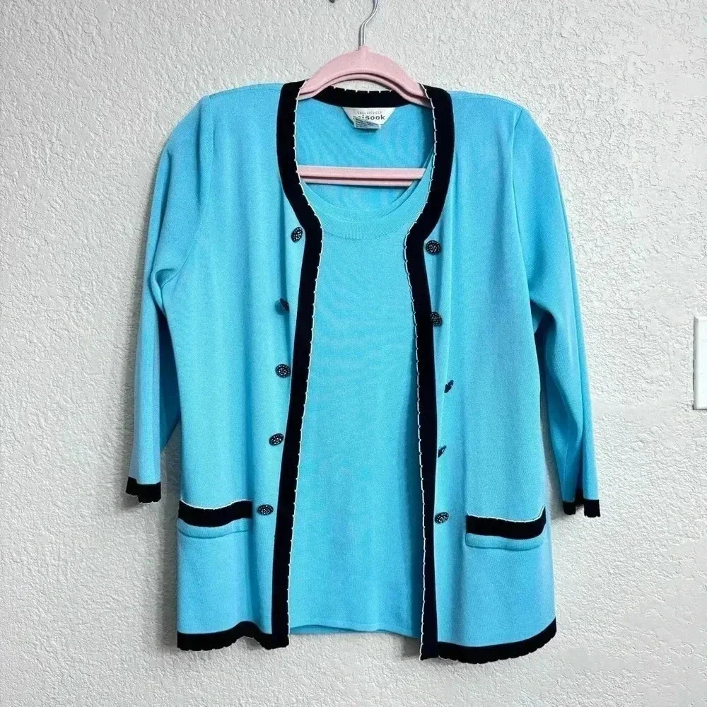 Misook Teal 3/4 Cardigan and Tank Set - Size S